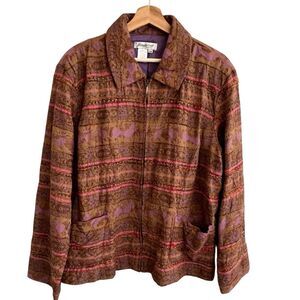 Coldwater Creek Womens Tapestry Full Zip Jacket Size 2X Artsy Boho Ethnic Loose